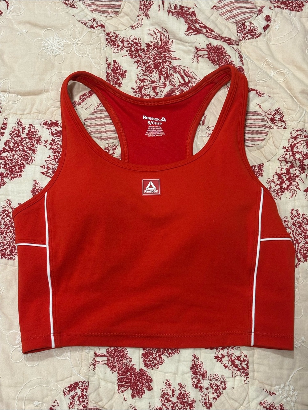 Reebok Red Racerback Crop Sports Bra with White Piping